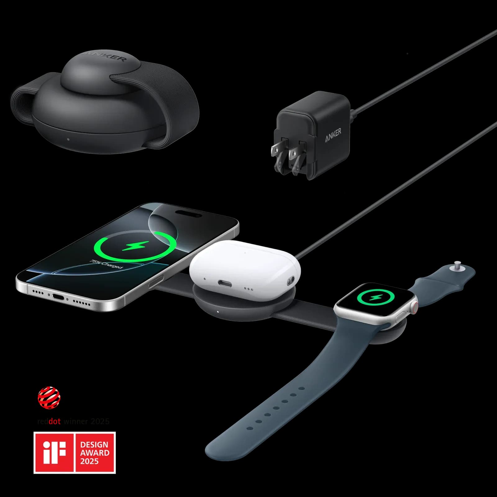 Anker MagGo Wireless Charging Station (3-in-1, Foldable Pad) Black