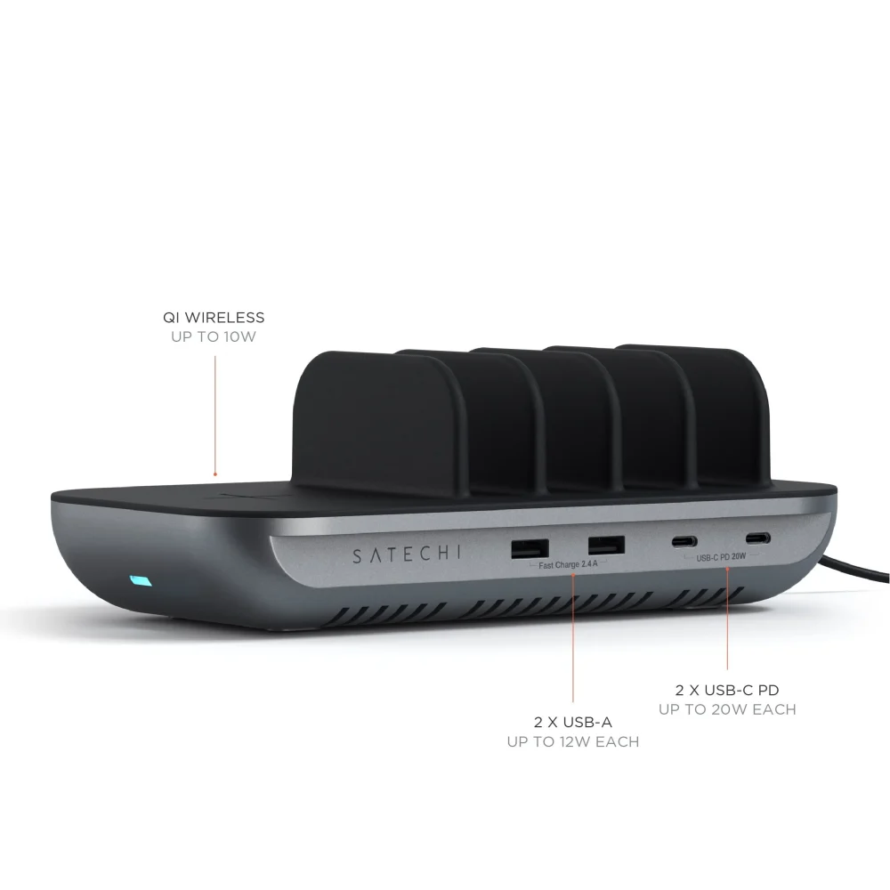 Satechi Dock 5 Multi device charging station with EU plug (2xUSB-C PD 20 W, 2x USB-A 12W, Wireless) - Image 3